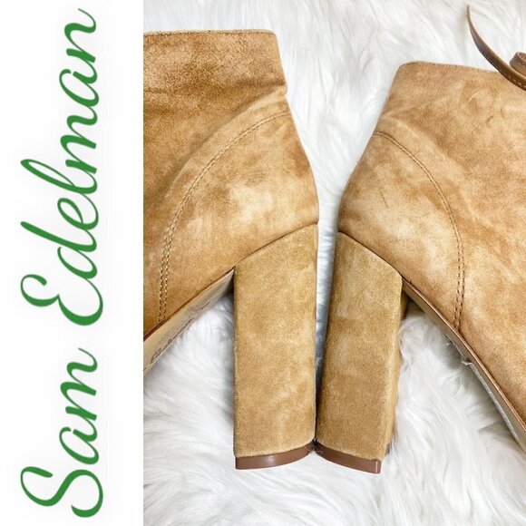 SAM EDELMAN YVIE Suede Open Toe Lace Up Ankle Boot Saddle Brown, Size 8 - Picture 7 of 13